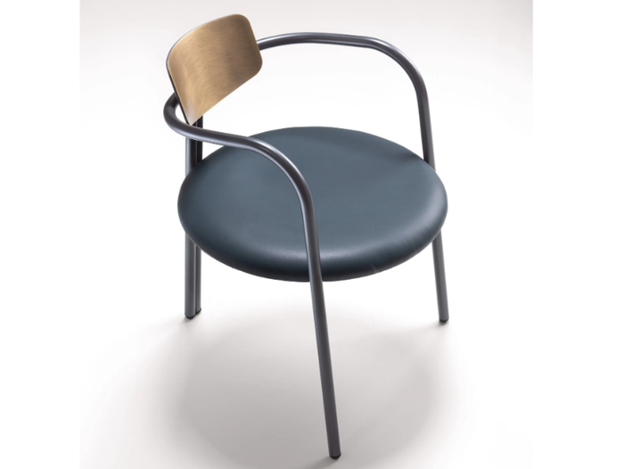 VIA VENETO - Stainless steel and leather chair with armrests _ DE CASTELLI